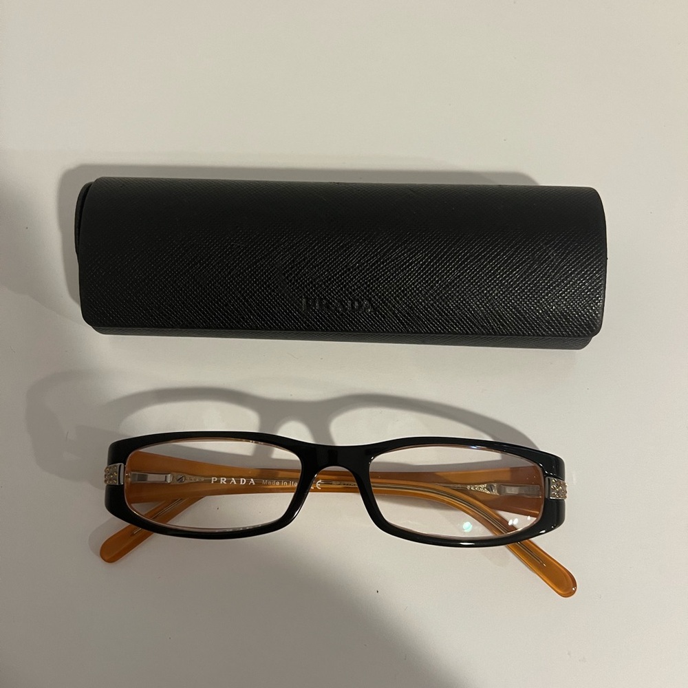 Prada Black and Amber Rectangular Eyeglasses